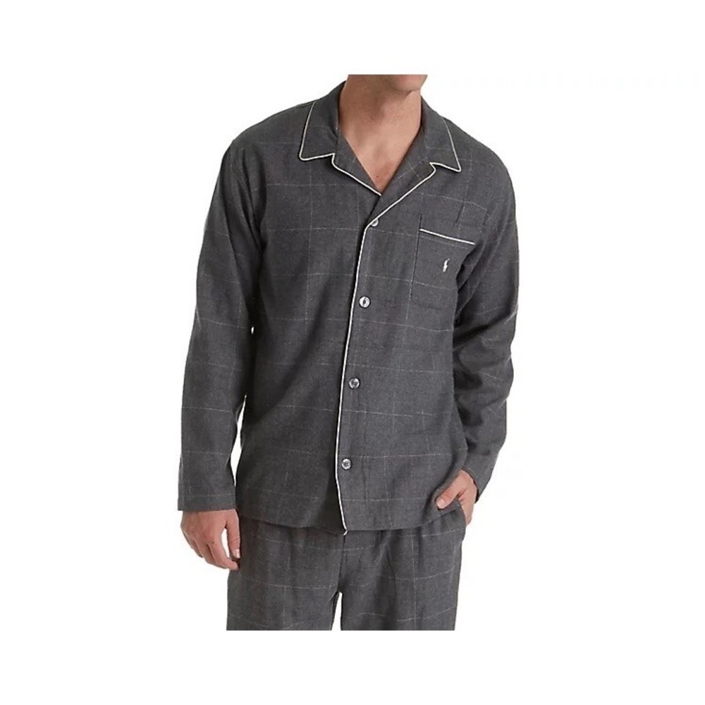 POLO RALPH LAUREN Plaid Pajama Sleep Shirt PJ Sleepwear Gray Men's XL *NEW* $55